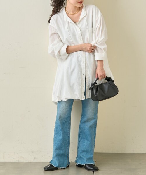 CIAOPANIC TYPY（チャオパニックティピー）の「【羽織としても◎】アソート柄裾バルーンチュニックブラウス（シャツ/ブラウス・レディース・サックスブルー/イエロー/ホワイト/ピンク/ブルー/オフホワイト・ONE SIZE）」の18枚目の写真