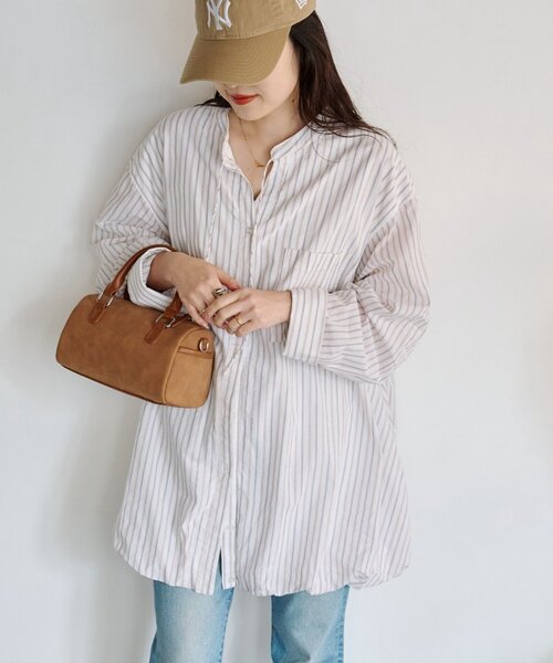 CIAOPANIC TYPY（チャオパニックティピー）の「【羽織としても◎】アソート柄裾バルーンチュニックブラウス（シャツ/ブラウス・レディース・サックスブルー/イエロー/ホワイト/ピンク/ブルー/オフホワイト・ONE SIZE）」の21枚目の写真