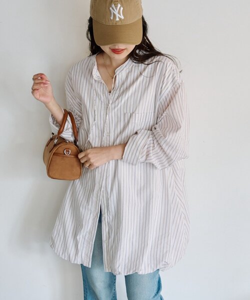 CIAOPANIC TYPY（チャオパニックティピー）の「【羽織としても◎】アソート柄裾バルーンチュニックブラウス（シャツ/ブラウス・レディース・サックスブルー/イエロー/ホワイト/ピンク/ブルー/オフホワイト・ONE SIZE）」の22枚目の写真