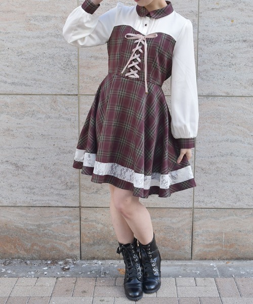 axes femme（アクシーズファム）の「ビスチェ切替チェック柄OP