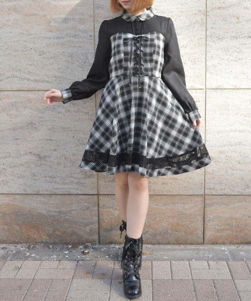 ビスチェ切替チェック柄OP（ワンピース）｜axes femme（アクシーズ