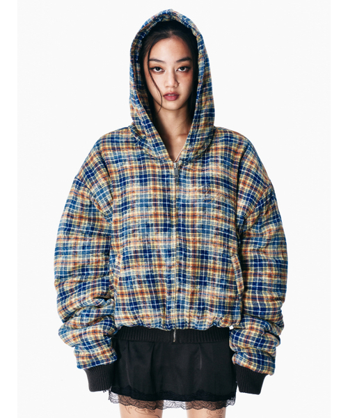 CUBIC TARTAN CHECK HOODIE JUMPER GREEN（その他アウター）｜YEEL