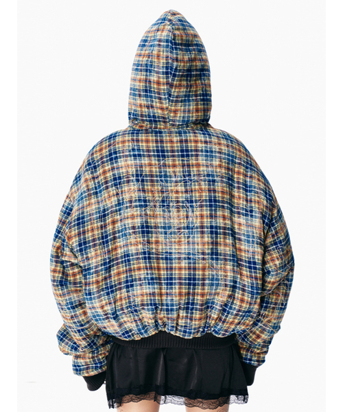 YEEL(ワイイーイーエル)の「CUBIC TARTAN CHECK HOODIE JUMPER GREEN(ダウンジャケット/コート・レディース・その他・S/M)」の3枚目の写真