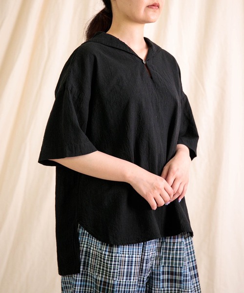 prit（プリット）の「[prit] 綿麻平織 5分袖セーラーカラープルオーバー（シャツ/ブラウス・レディース・ブラック系その他/グリーン系その他/ブラック・FREE）」の12枚目の写真