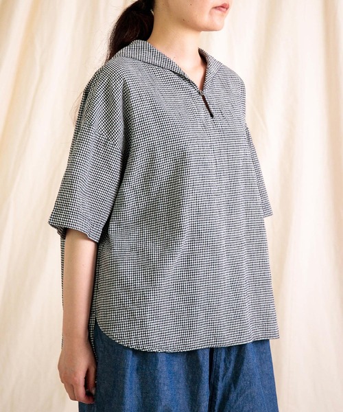 prit（プリット）の「[prit] 綿麻平織 5分袖セーラーカラープルオーバー（シャツ/ブラウス・レディース・ブラック系その他/グリーン系その他/ブラック・FREE）」の8枚目の写真