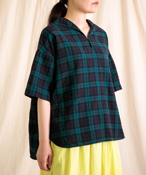 prit（プリット）の「[prit] 綿麻平織 5分袖セーラーカラープルオーバー（シャツ/ブラウス・レディース・ブラック系その他/グリーン系その他/ブラック・FREE）」の4枚目の写真