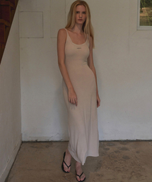 INJIACTIVE（インジアクティブ）の「キャップ内蔵リブドマキシドレスベージュ（ワンピース）」