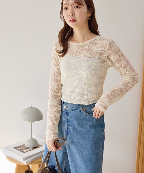 DISCOAT(ディスコート)の「【オンオフ兼用】レースロングスリーブ(Tシャツ/カットソー・レディース・ブラック/アイボリー・FREE)」の4枚目の写真