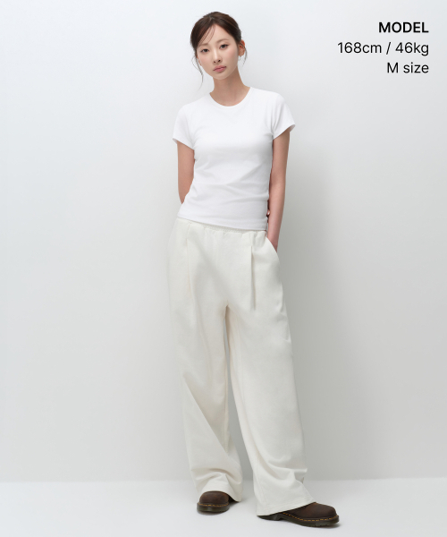 MUSINSA STANDARD WOMAN（ムシンサスタンダードウーマン）の「ウィメンズディープタックバリアブルワイドラウンジスウェットパンツ[クリーム]（スウェットパンツ・レディース・その他・X-SMALL/SMALL/MEDIUM/LARGE）」の10枚目の写真
