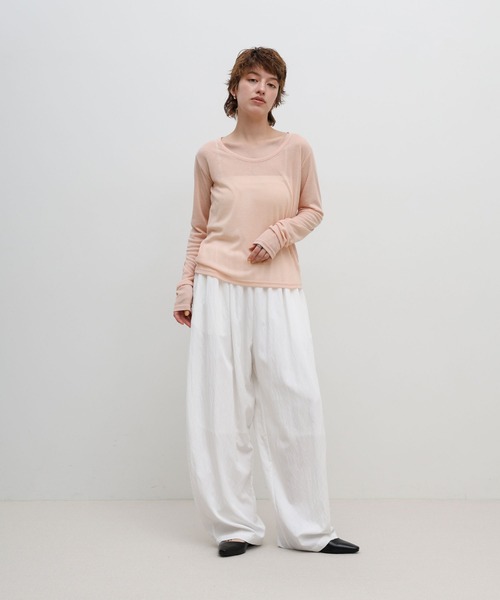 select MOCA(セレクトモカ)の「ラウンドネックシアートップス(Tシャツ/カットソー・レディース・ブラック/アイボリー/グレー/ピンク・FREE)」の6枚目の写真