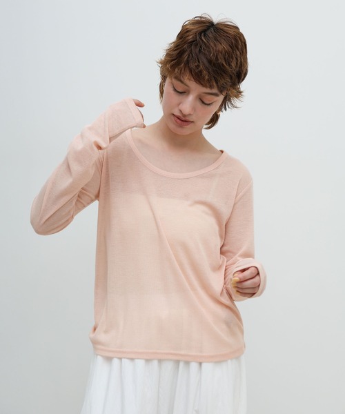 select MOCA(セレクトモカ)の「ラウンドネックシアートップス(Tシャツ/カットソー・レディース・ブラック/アイボリー/グレー/ピンク・FREE)」の19枚目の写真