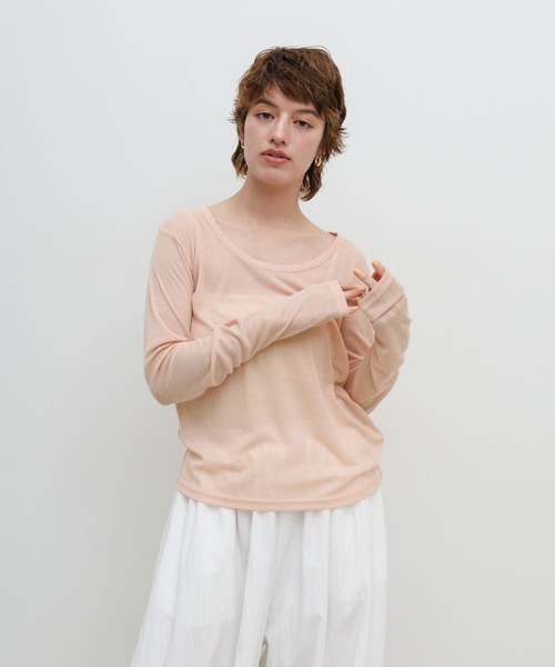 select MOCA(セレクトモカ)の「ラウンドネックシアートップス(Tシャツ/カットソー・レディース・ブラック/アイボリー/グレー/ピンク・FREE)」の22枚目の写真