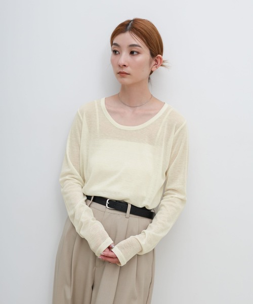 select MOCA(セレクトモカ)の「ラウンドネックシアートップス(Tシャツ/カットソー・レディース・ブラック/アイボリー/グレー/ピンク・FREE)」の13枚目の写真