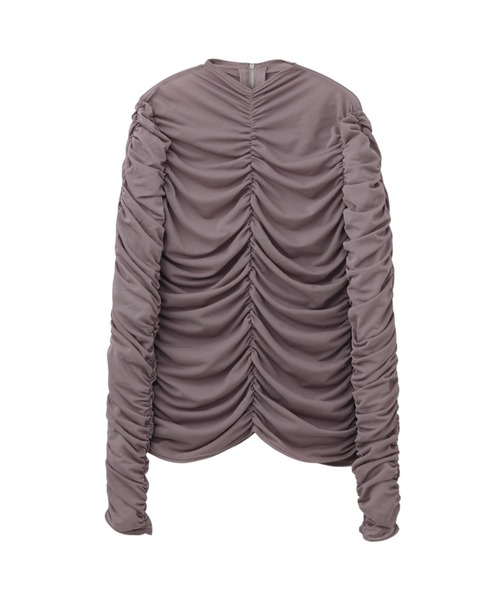 JOHN LAWRENCE SULLIVAN（ジョンローレンスサリバン）の「SEE-THROUGH GATHERED HIGH NECK TOP（スカート・レディース・ブラウン/ベージュ/ブラック・ONE SIZE）」の3枚目の写真