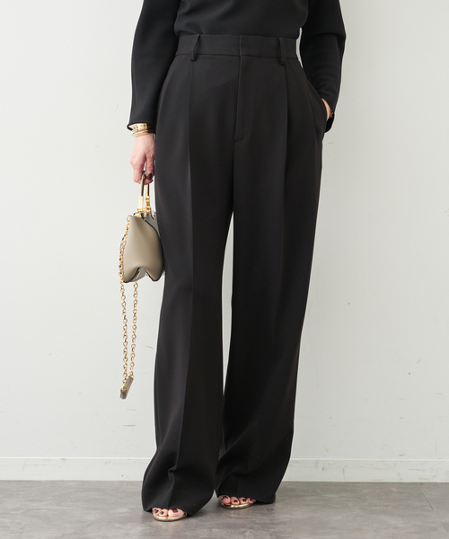 Deuxieme Classe（ドゥーズィエムクラス）の「*トリアセジョーゼット タックパンツ（スラックス・レディース・ブラック/ホワイト・34/36/38）」の2枚目の写真