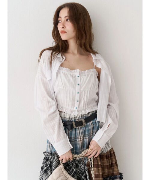 EVRIS(エヴリス)の「アンサンブルショートシャツトップス キャミソールセット(シャツ/ブラウス・レディース・ホワイト/ブルー/ブラック・FREE)」の5枚目の写真