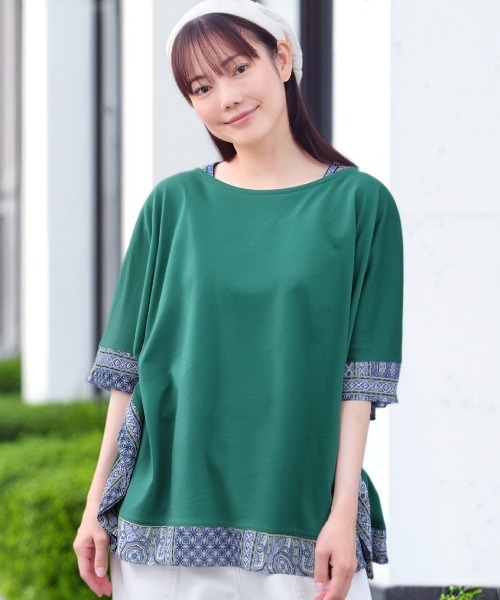 チチカカ(チチカカ)の「柄切替スクエアポンチョ(Tシャツ/カットソー・レディース・ブラック/グリーン/ブラウン/マスタード・FREE)」の3枚目の写真