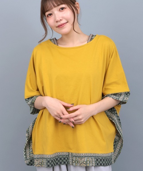 チチカカ(チチカカ)の「柄切替スクエアポンチョ(Tシャツ/カットソー・レディース・ブラック/グリーン/ブラウン/マスタード・FREE)」の4枚目の写真