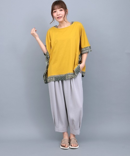 チチカカ(チチカカ)の「柄切替スクエアポンチョ(Tシャツ/カットソー・レディース・ブラック/グリーン/ブラウン/マスタード・FREE)」の5枚目の写真