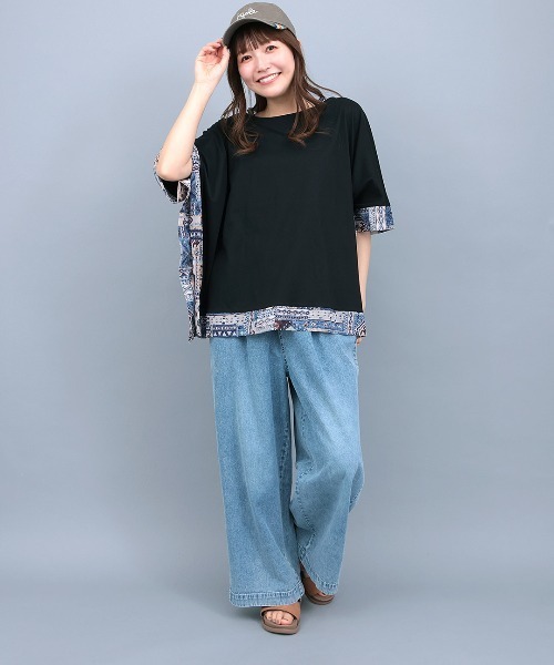 チチカカ(チチカカ)の「柄切替スクエアポンチョ(Tシャツ/カットソー・レディース・ブラック/グリーン/ブラウン/マスタード・FREE)」の8枚目の写真