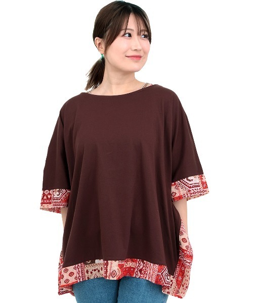 チチカカ(チチカカ)の「柄切替スクエアポンチョ(Tシャツ/カットソー・レディース・ブラック/グリーン/ブラウン/マスタード・FREE)」の11枚目の写真