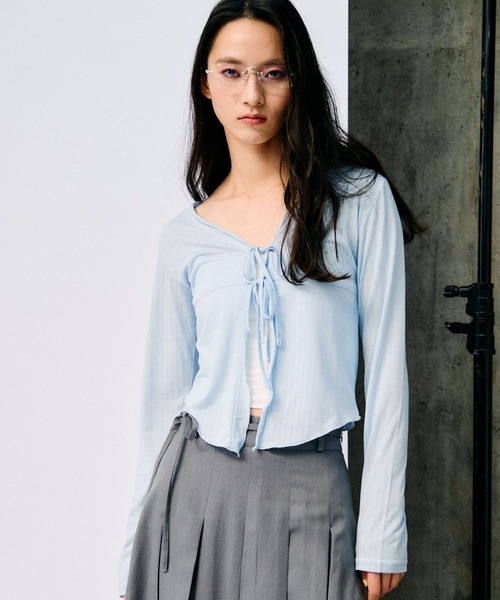 3.3 Field Trip （3.3フィールドトリップ）の「3.3 Field Trip／フロントリボンカーディガン（カーディガン/ボレロ・レディース・ホワイト/ブラック/ブルー・FREE）」の3枚目の写真