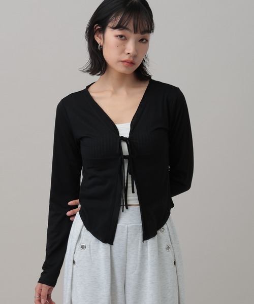 3.3 Field Trip （3.3フィールドトリップ）の「3.3 Field Trip／フロントリボンカーディガン（カーディガン/ボレロ・レディース・ホワイト/ブラック/ブルー・FREE）」の2枚目の写真