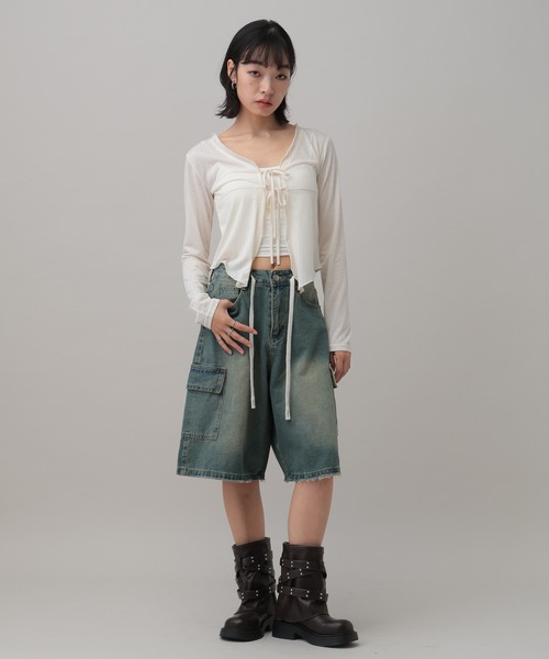 3.3 Field Trip （3.3フィールドトリップ）の「3.3 Field Trip／フロントリボンカーディガン（カーディガン/ボレロ・レディース・ホワイト/ブラック/ブルー・FREE）」の5枚目の写真