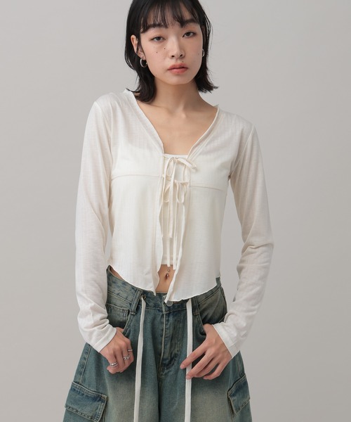 3.3 Field Trip （3.3フィールドトリップ）の「3.3 Field Trip／フロントリボンカーディガン（カーディガン/ボレロ・レディース・ホワイト/ブラック/ブルー・FREE）」の8枚目の写真