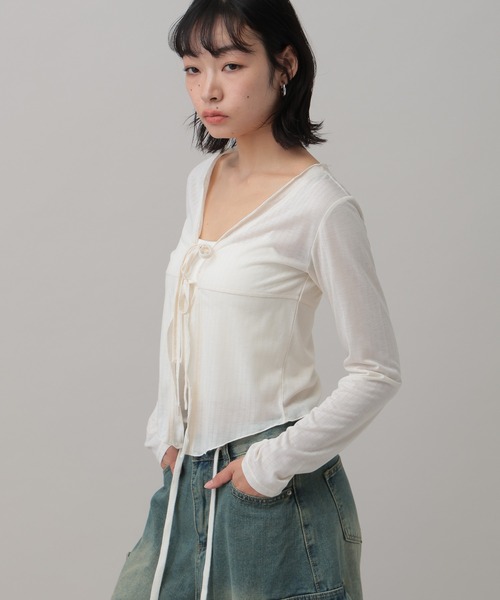 3.3 Field Trip （3.3フィールドトリップ）の「3.3 Field Trip／フロントリボンカーディガン（カーディガン/ボレロ・レディース・ホワイト/ブラック/ブルー・FREE）」の9枚目の写真