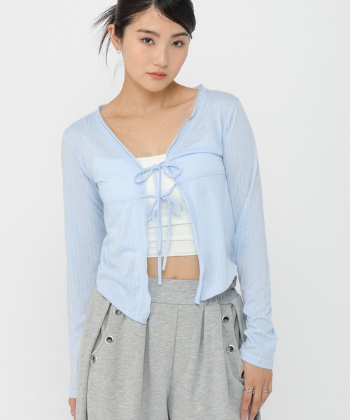 3.3 Field Trip （3.3フィールドトリップ）の「3.3 Field Trip／フロントリボンカーディガン（カーディガン/ボレロ・レディース・ホワイト/ブラック/ブルー・FREE）」の19枚目の写真