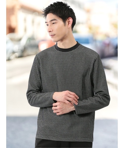 TAKA-Q(タカキュー)の「【綿混 ロンT】タカキュー バーズアイジャガード クルーネック 長袖 Tシャツ(Tシャツ/カットソー・メンズ・ライトグレー/ボルドー/アイボリー/ホワイト×ブラック・LARGE/X-LARGE/MEDIUM)」の3枚目の写真