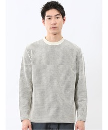 【綿混 ロンT】タカキュー バーズアイジャガード クルーネック 長袖 Tシャツ