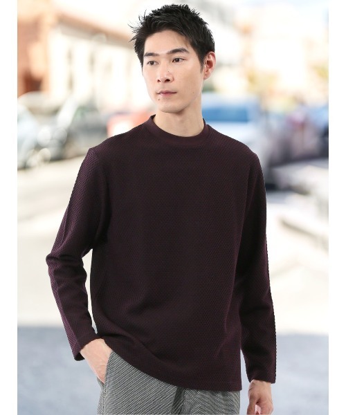 TAKA-Q(タカキュー)の「【綿混 ロンT】タカキュー バーズアイジャガード クルーネック 長袖 Tシャツ(Tシャツ/カットソー・メンズ・ライトグレー/ボルドー/アイボリー/ホワイト×ブラック・LARGE/X-LARGE/MEDIUM)」の4枚目の写真