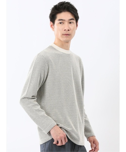 TAKA-Q(タカキュー)の「【綿混 ロンT】タカキュー バーズアイジャガード クルーネック 長袖 Tシャツ(Tシャツ/カットソー・メンズ・ライトグレー/ボルドー/アイボリー/ホワイト×ブラック・LARGE/X-LARGE/MEDIUM)」の9枚目の写真