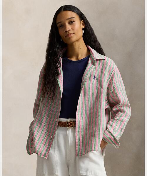 POLO RALPH LAUREN(ポロ ラルフ ローレン)の「ワイド クロップド ギンガム リネン シャツ(シャツ/ブラウス・レディース・レッド・XS/M/S/XXS)」の1枚目の写真