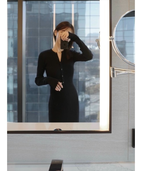 amel（エイメル）の「ヘンリーネックリブニットロングドレス / ブラック（ワンピース・レディース・ブラック・FREE）」の5枚目の写真