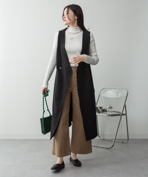 aity（アイティ）の「M-5L ミニ裏毛 ノーカラーロングジレ（ベスト・レディース・ブラック/ライトベージュ/チャコールグレー/杢グレー・M～Ｌ/LL～3L/4L～5L）」の15枚目の写真