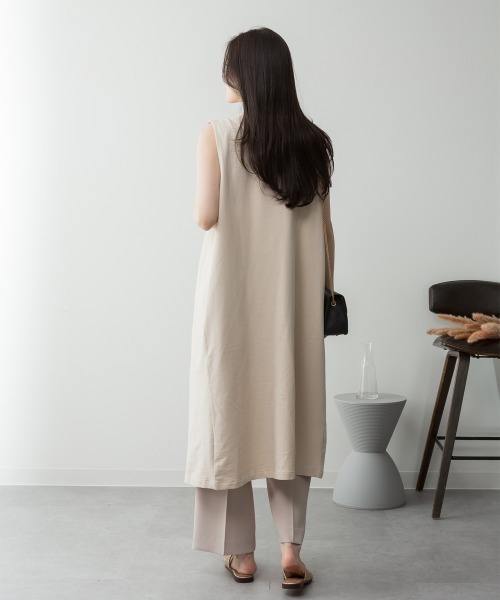 aity（アイティ）の「M-5L ミニ裏毛 ノーカラーロングジレ（ベスト・レディース・ブラック/ライトベージュ/チャコールグレー/杢グレー・M～Ｌ/LL～3L/4L～5L）」の5枚目の写真
