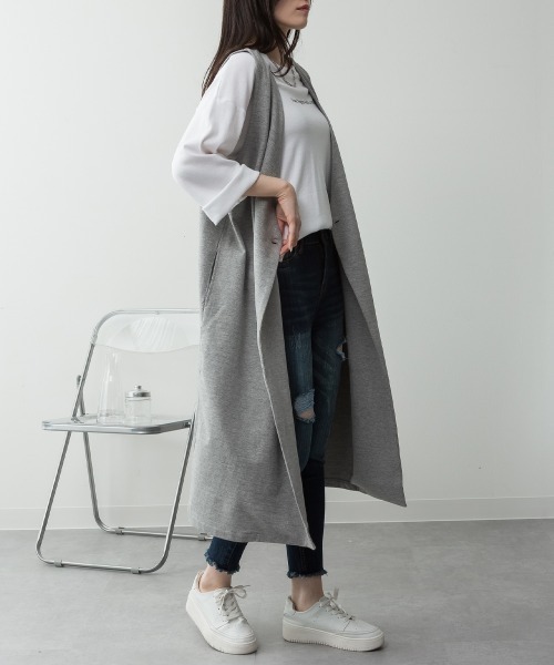 aity（アイティ）の「M-5L ミニ裏毛 ノーカラーロングジレ（ベスト・レディース・ブラック/ライトベージュ/チャコールグレー/杢グレー・M～Ｌ/LL～3L/4L～5L）」の7枚目の写真