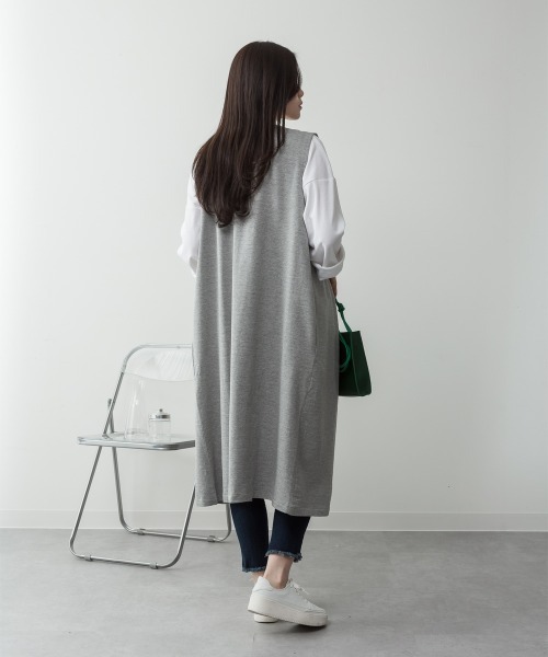 aity（アイティ）の「M-5L ミニ裏毛 ノーカラーロングジレ（ベスト・レディース・ブラック/ライトベージュ/チャコールグレー/杢グレー・M～Ｌ/LL～3L/4L～5L）」の8枚目の写真