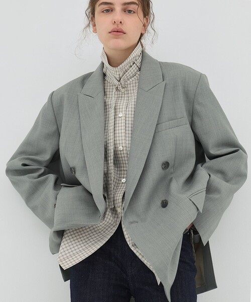 PUBLIC TOKYO（パブリックトウキョウ）の「【2026春新作】ダブルブレストビッグジャケット（テーラードジャケット・レディース・ライトグレー/ネイビー・1/2）」の3枚目の写真