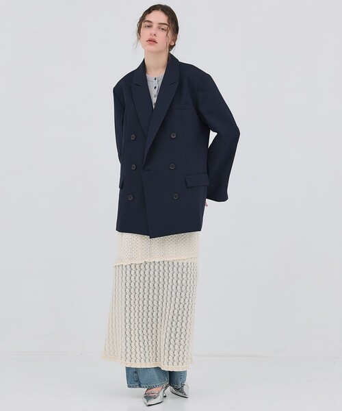 PUBLIC TOKYO（パブリックトウキョウ）の「【2026春新作】ダブルブレストビッグジャケット（テーラードジャケット・レディース・ライトグレー/ネイビー・1/2）」の7枚目の写真