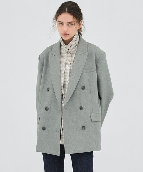 PUBLIC TOKYO（パブリックトウキョウ）の「【2026春新作】ダブルブレストビッグジャケット（テーラードジャケット・レディース・ライトグレー/ネイビー・1/2）」の13枚目の写真