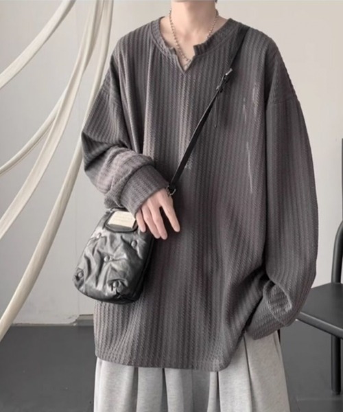 WESTBOY（ウエストボーイ）の「ワッフルリブ オーバーサイズトップス カットソー WO26S2TP08（Tシャツ/カットソー・メンズ・ホワイト/グレー/ブラック・L/XL/M）」の3枚目の写真