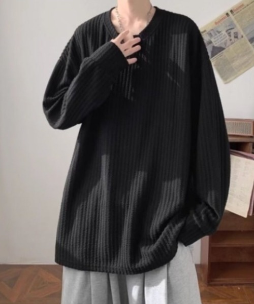 WESTBOY（ウエストボーイ）の「ワッフルリブ オーバーサイズトップス カットソー WO26S2TP08（Tシャツ/カットソー・メンズ・ホワイト/グレー/ブラック・L/XL/M）」の4枚目の写真