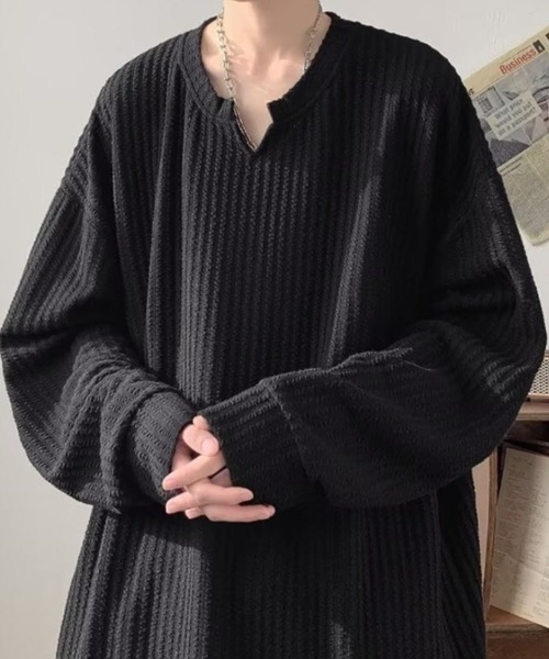 WESTBOY（ウエストボーイ）の「ワッフルリブ オーバーサイズトップス カットソー WO26S2TP08（Tシャツ/カットソー・メンズ・ホワイト/グレー/ブラック・L/XL/M）」の6枚目の写真