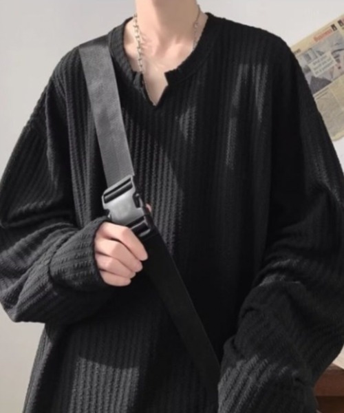 WESTBOY（ウエストボーイ）の「ワッフルリブ オーバーサイズトップス カットソー WO26S2TP08（Tシャツ/カットソー・メンズ・ホワイト/グレー/ブラック・L/XL/M）」の7枚目の写真