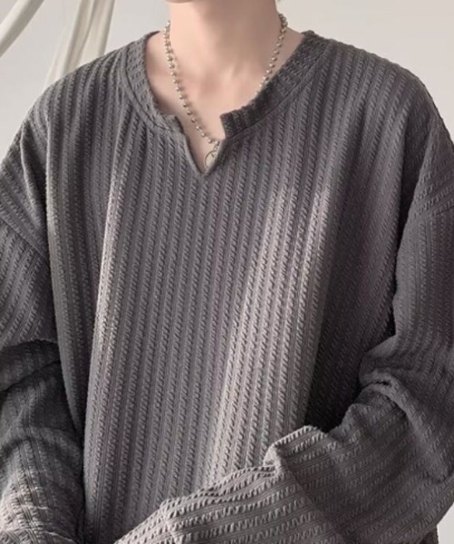 WESTBOY（ウエストボーイ）の「ワッフルリブ オーバーサイズトップス カットソー WO26S2TP08（Tシャツ/カットソー・メンズ・ホワイト/グレー/ブラック・L/XL/M）」の10枚目の写真