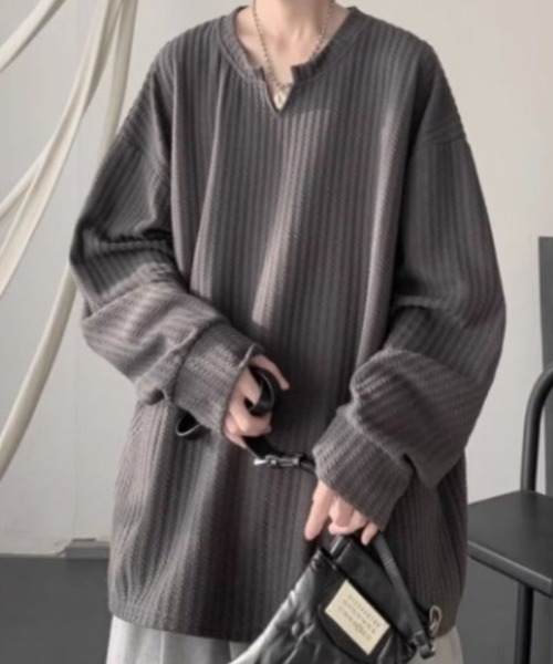 WESTBOY（ウエストボーイ）の「ワッフルリブ オーバーサイズトップス カットソー WO26S2TP08（Tシャツ/カットソー・メンズ・ホワイト/グレー/ブラック・L/XL/M）」の11枚目の写真